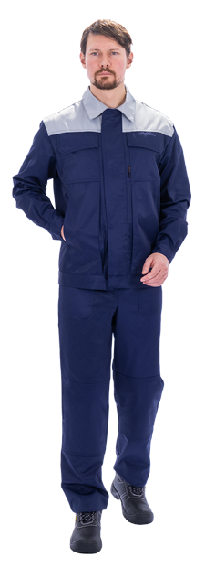 Костюм мужской ТЕХНИК 2 от механических воздействий и ОПЗ (куртка, полукомбинезон), темно-синий/серый Кос 099
