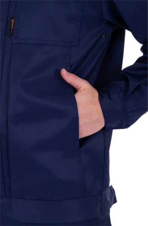 Костюм мужской ТЕХНИК 2 от механических воздействий и ОПЗ (куртка, полукомбинезон), темно-синий/серый Кос 099