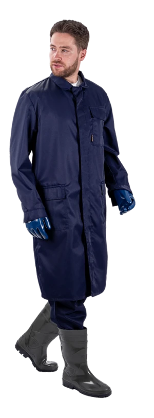 Комплект мужской от растворов кислот и щелочей, механических воздействий, (халат, брюки), темно-синий