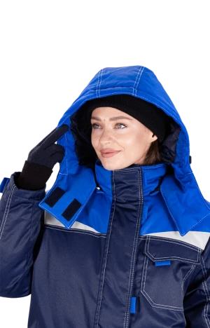 Костюм женский КМ-10 ЛЮКС от пониженных температур воздуха и ветра, механических воздействий и ОПЗ (куртка, брюки), синий/василек